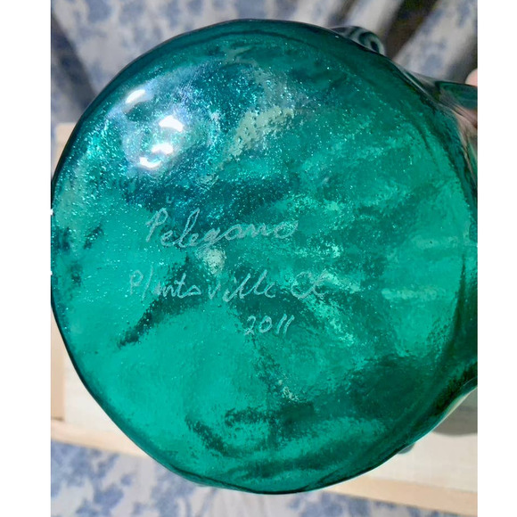 Pellegano Teal Aqua Art Glass Handkerchief Bowl 4.5" tall - Picture 7 of 10
